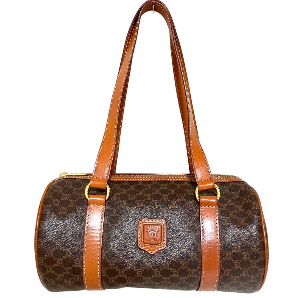 Celine Vintage Macadam Pattern Mini Boston Bag Drum Brown