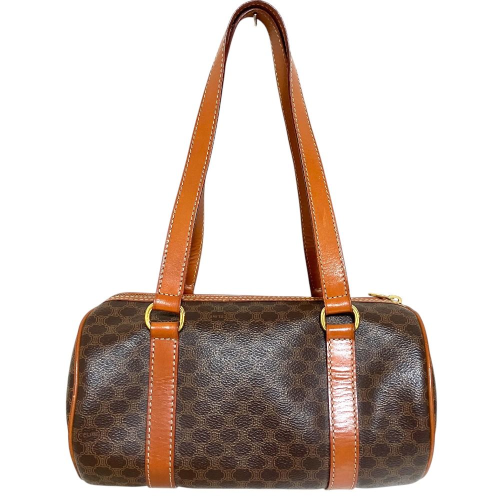 Celine Vintage Macadam Pattern Mini Boston Bag Drum Brown — view 2