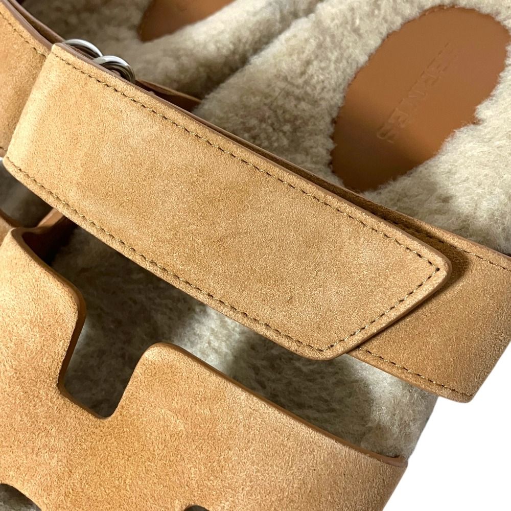 Hermes Chypre Shearling Strap Flat Sandals 35 Beige — view 7