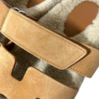 Hermes Chypre Shearling Strap Flat Sandals 35 Beige — view 7