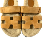 Hermes Chypre Shearling Strap Flat Sandals 35 Beige — view 5