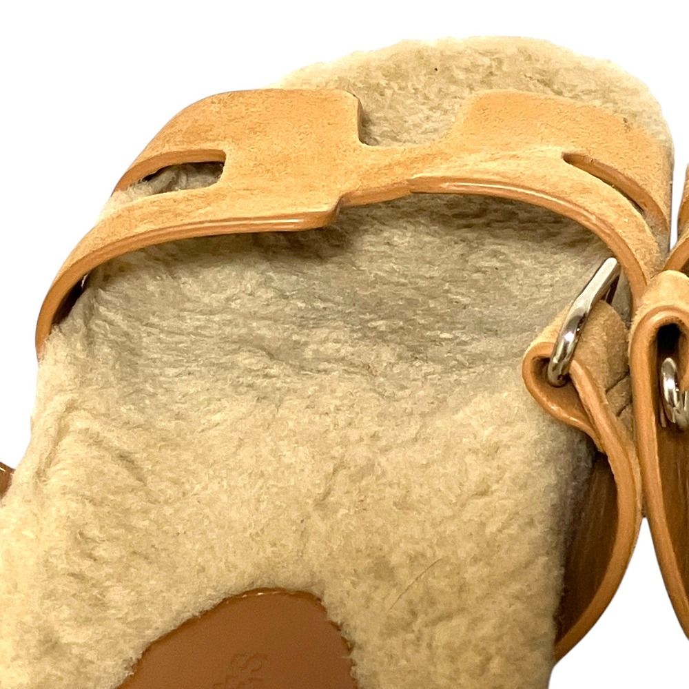 Hermes Chypre Shearling Strap Flat Sandals 35 Beige — view 9