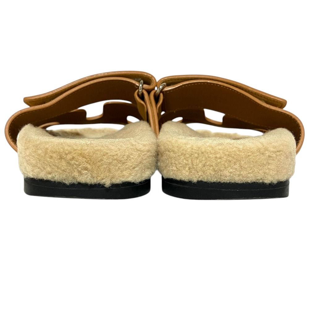 Hermes Chypre Shearling Strap Flat Sandals 35 Beige — view 4