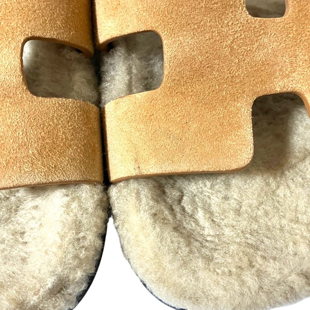 Hermes Chypre Shearling Strap Flat Sandals 35 Beige — view 6