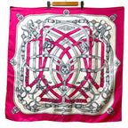 Hermes Cavalcadour Carre 90 Large Silk Scarf Pink