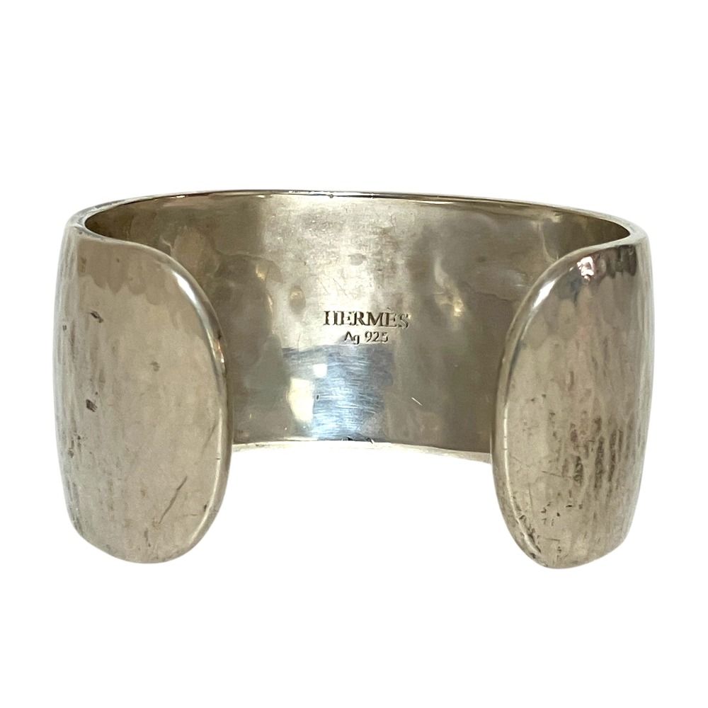 Hermes Vintage Hammered Bangle Wide Calf Bracelet Silver — view 4
