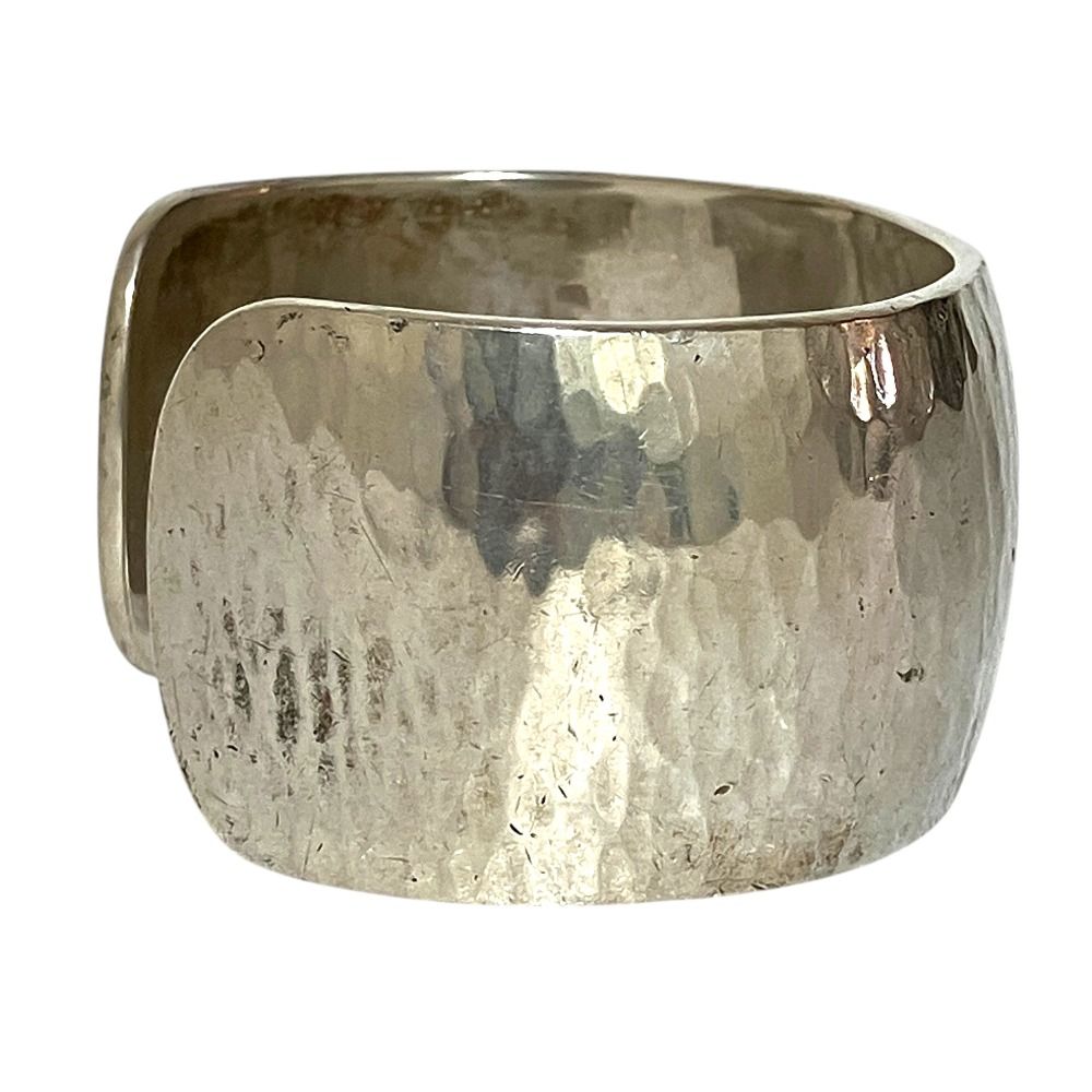 Hermes Vintage Hammered Bangle Wide Calf Bracelet Silver — view 3