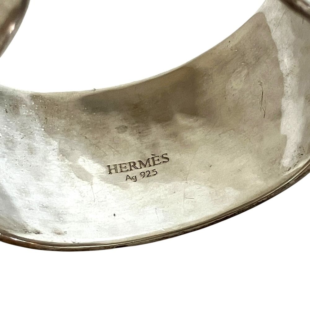 Hermes Vintage Hammered Bangle Wide Calf Bracelet Silver — view 5