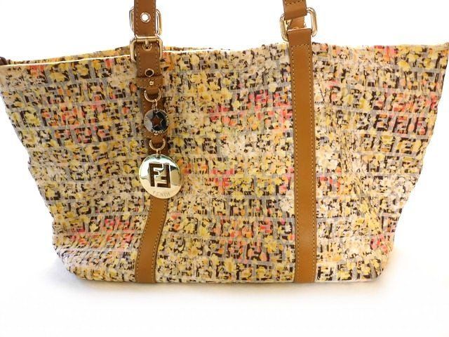 Fendi Zucchino Tote Canvas Leather Multicolor Charm