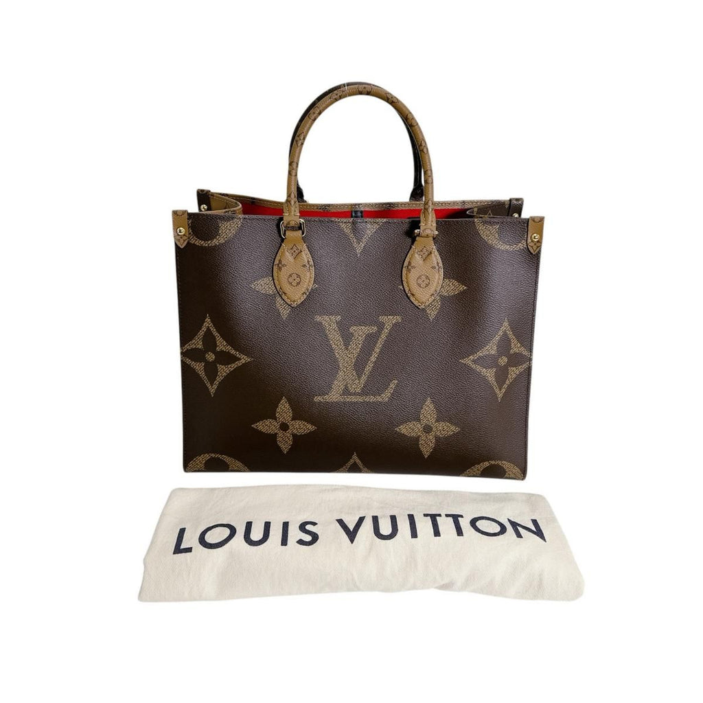 Louis Vuitton Monogram Giant Reverse Handbag On The Go MM Tote Brown