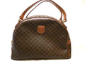 Celine Vintage Handbag Brown Leather Macadam Pattern Gold