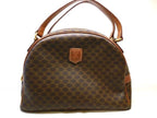 Celine Vintage Handbag Brown Leather Macadam Pattern Gold