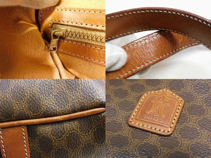 Celine Vintage Handbag Brown Leather Macadam Pattern Gold — view 7