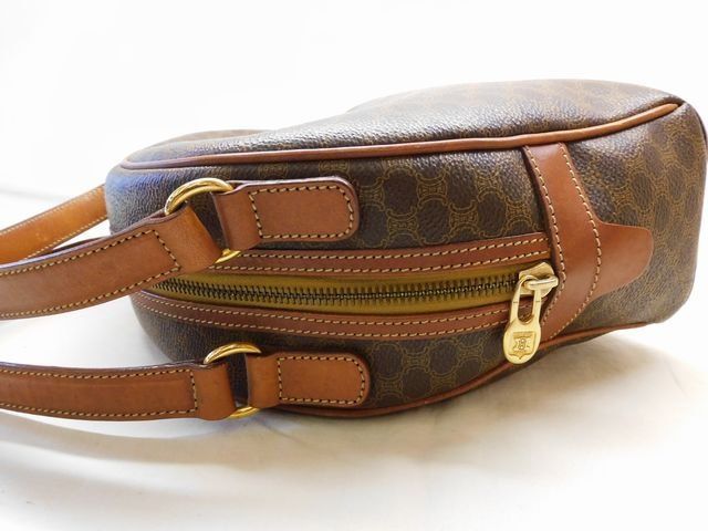Celine Vintage Handbag Brown Leather Macadam Pattern Gold — view 3