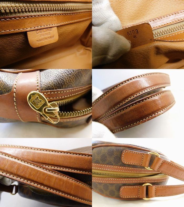Celine Vintage Handbag Brown Leather Macadam Pattern Gold — view 6
