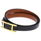 Hermes Behapi Double Tour Leather Gold Bracelet Bangle Belt Black