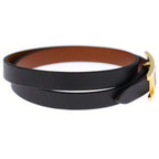 Hermes Behapi Double Tour Leather Gold Bracelet Bangle Belt Black — view 3