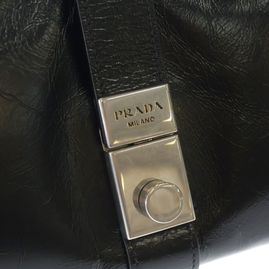 Prada Soft Luxe Handbag Black Leather Silver — view 6