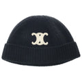 Celine Triomphe Cashmere Watch Cap Logo Patch Knit Cap Hat Black