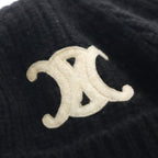 Celine Triomphe Cashmere Watch Cap Logo Patch Knit Cap Hat Black — view 5