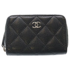 Chanel CC Logo Caviar Leather Classic Zip Coin Bath Case Wallet Black