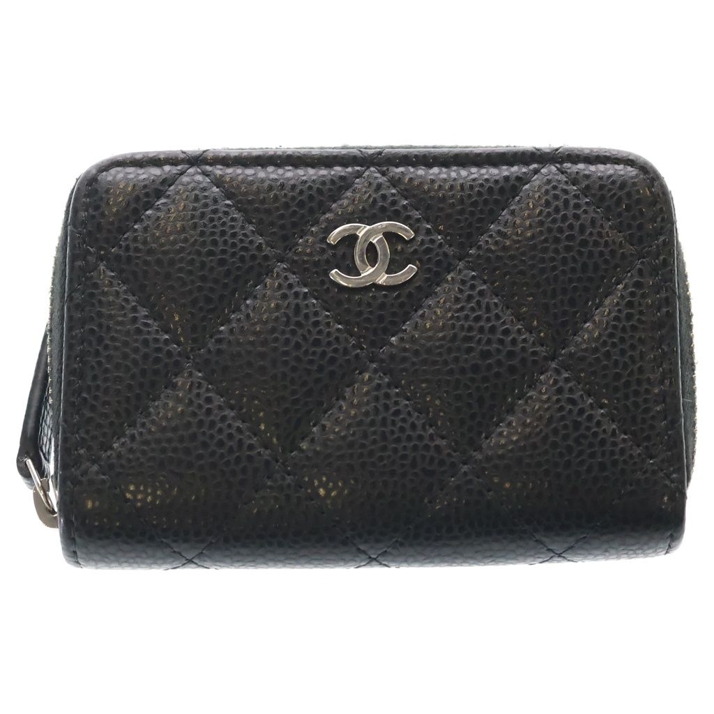 Chanel CC Logo Caviar Leather Classic Zip Coin Bath Case Wallet Black
