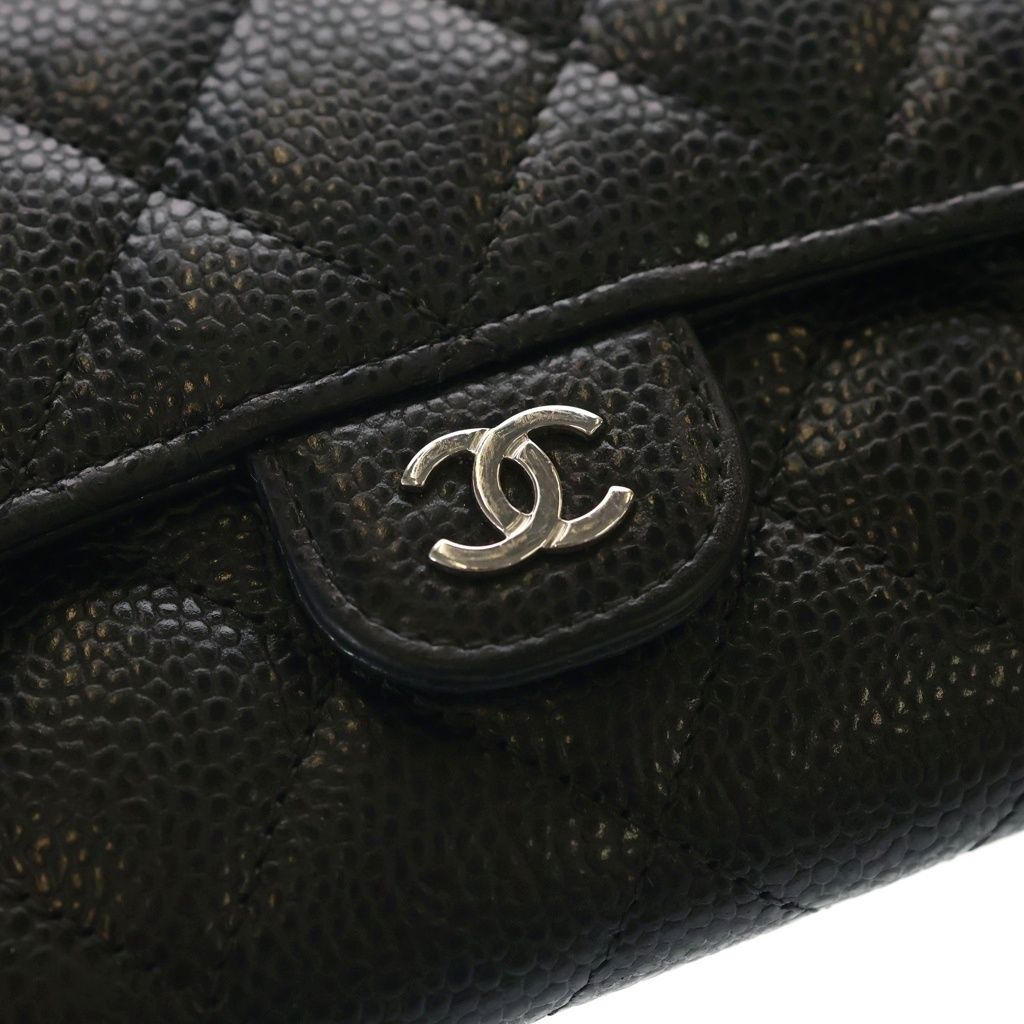 Chanel CC Logo Quilted Caviar Leather Classic Long Flap Wallet Black — view 5