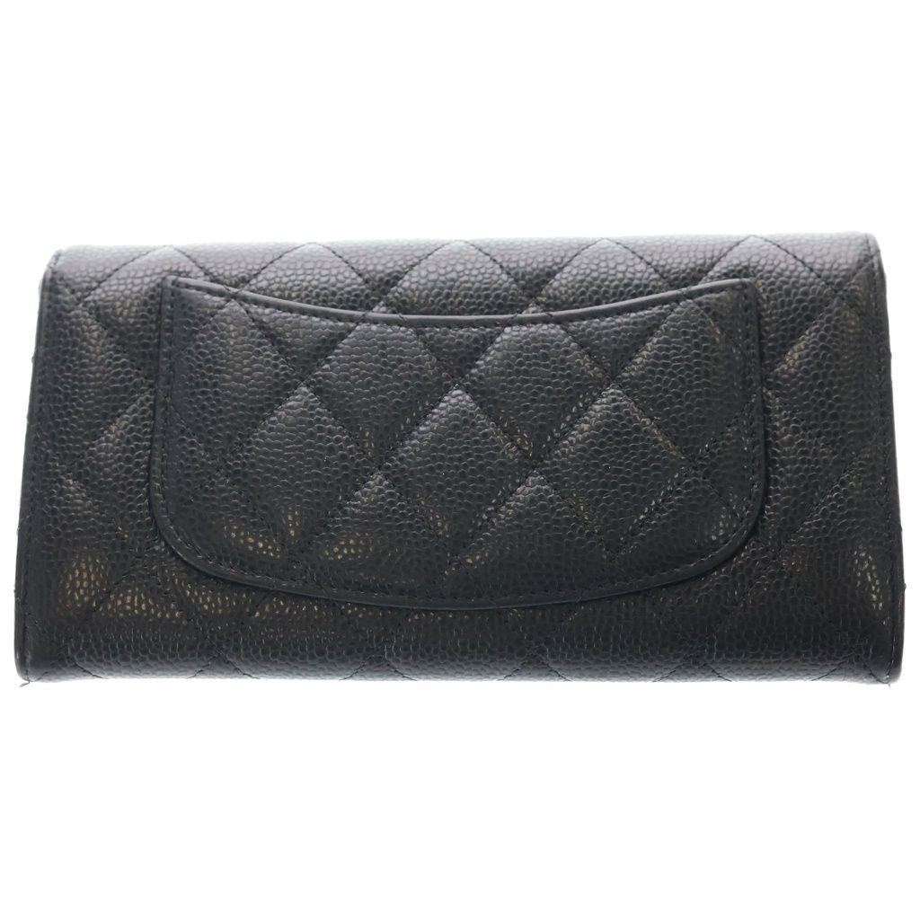 Chanel CC Logo Quilted Caviar Leather Classic Long Flap Wallet Black — view 2