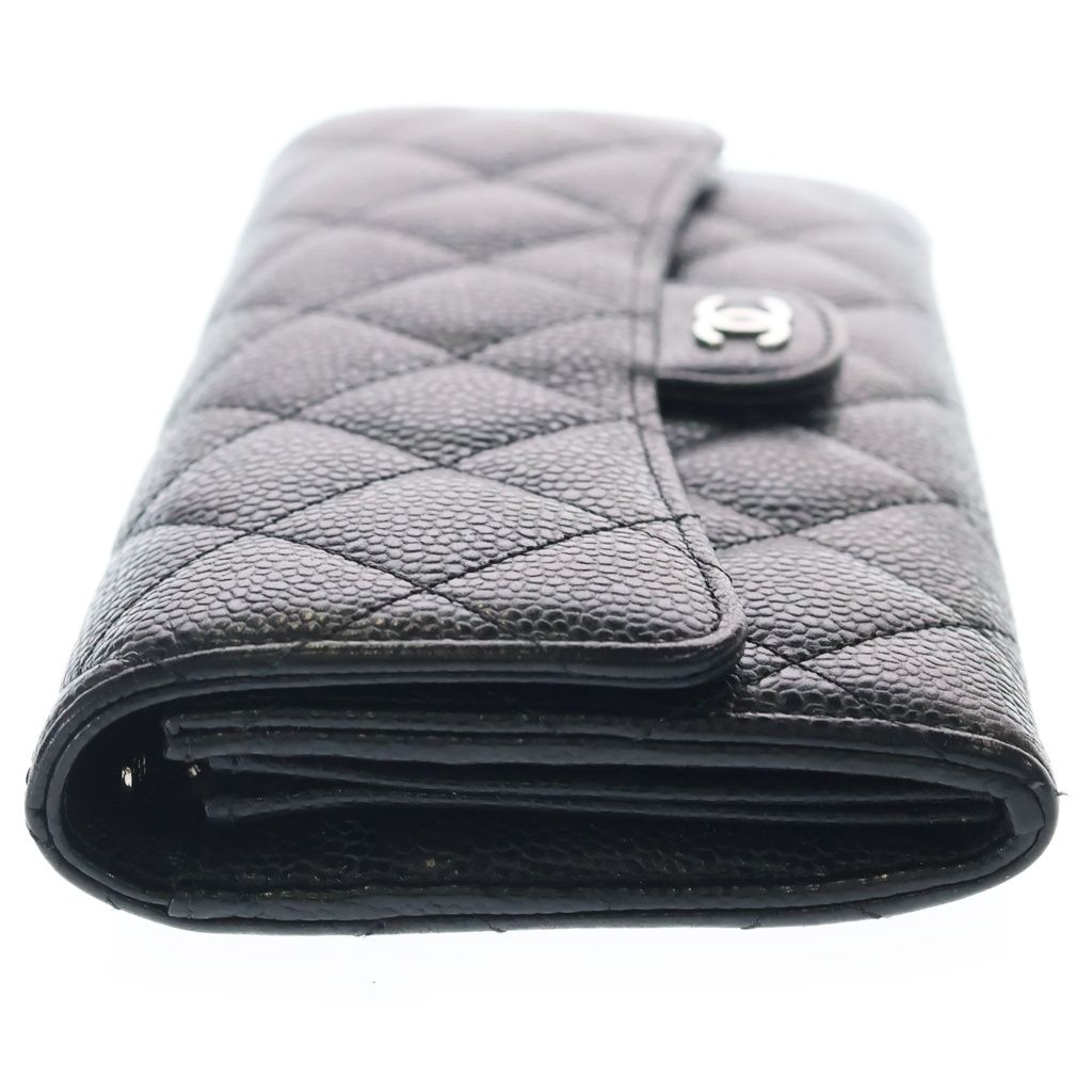 Chanel CC Logo Quilted Caviar Leather Classic Long Flap Wallet Black — view 3