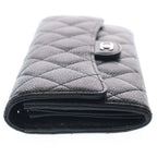 Chanel CC Logo Quilted Caviar Leather Classic Long Flap Wallet Black — view 3