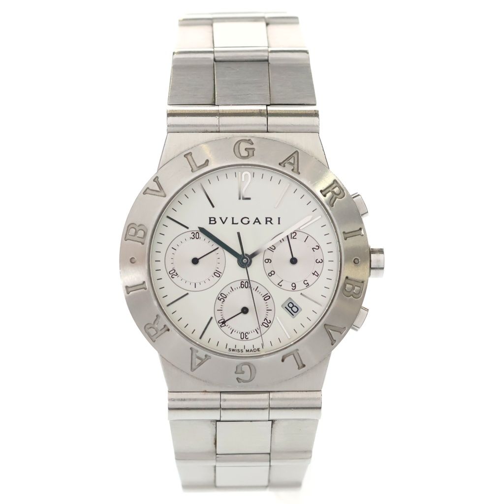 Bvlgari Diagono Sports Chronograph SS Quartz Stainless Steel Watch White Dial