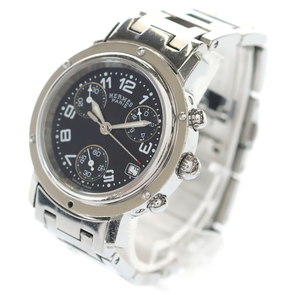 Hermes Clipper Chronograph SS Quartz Stainless Steel Watch Black Dial — view 4
