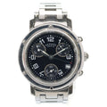 Hermes Clipper Chronograph SS Quartz Stainless Steel Watch Black Dial