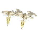 Chanel CC Logo Rhinestone Earrings Metal Gold — view 2