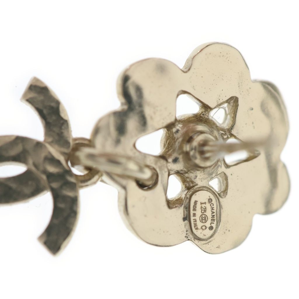 Chanel CC Logo Rhinestone Earrings Metal Gold — view 5