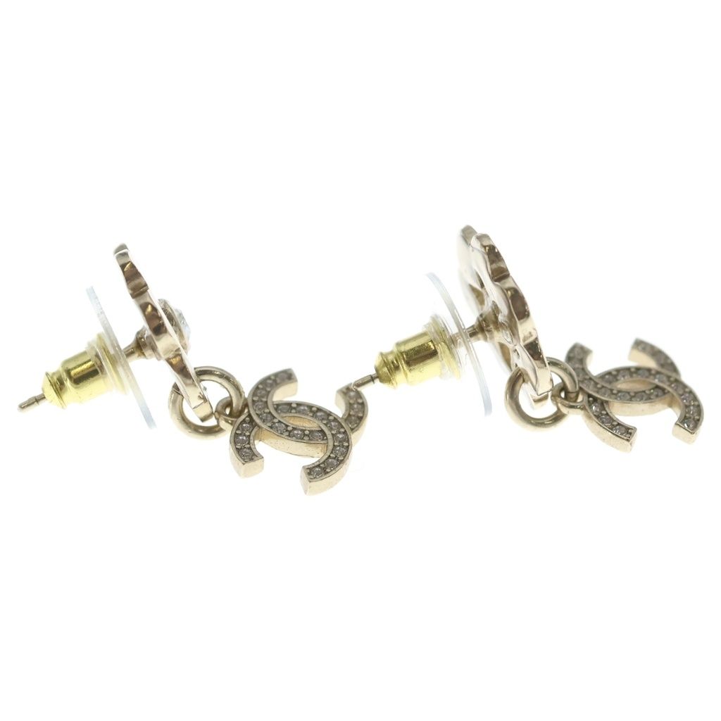 Chanel CC Logo Rhinestone Earrings Metal Gold — view 4