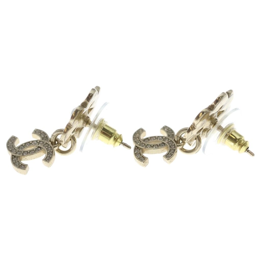 Chanel CC Logo Rhinestone Earrings Metal Gold — view 3