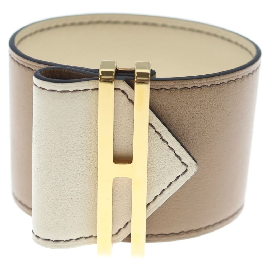Hermes Elan Veau Swift Gold Bracelet Bangle Brown White — view 4