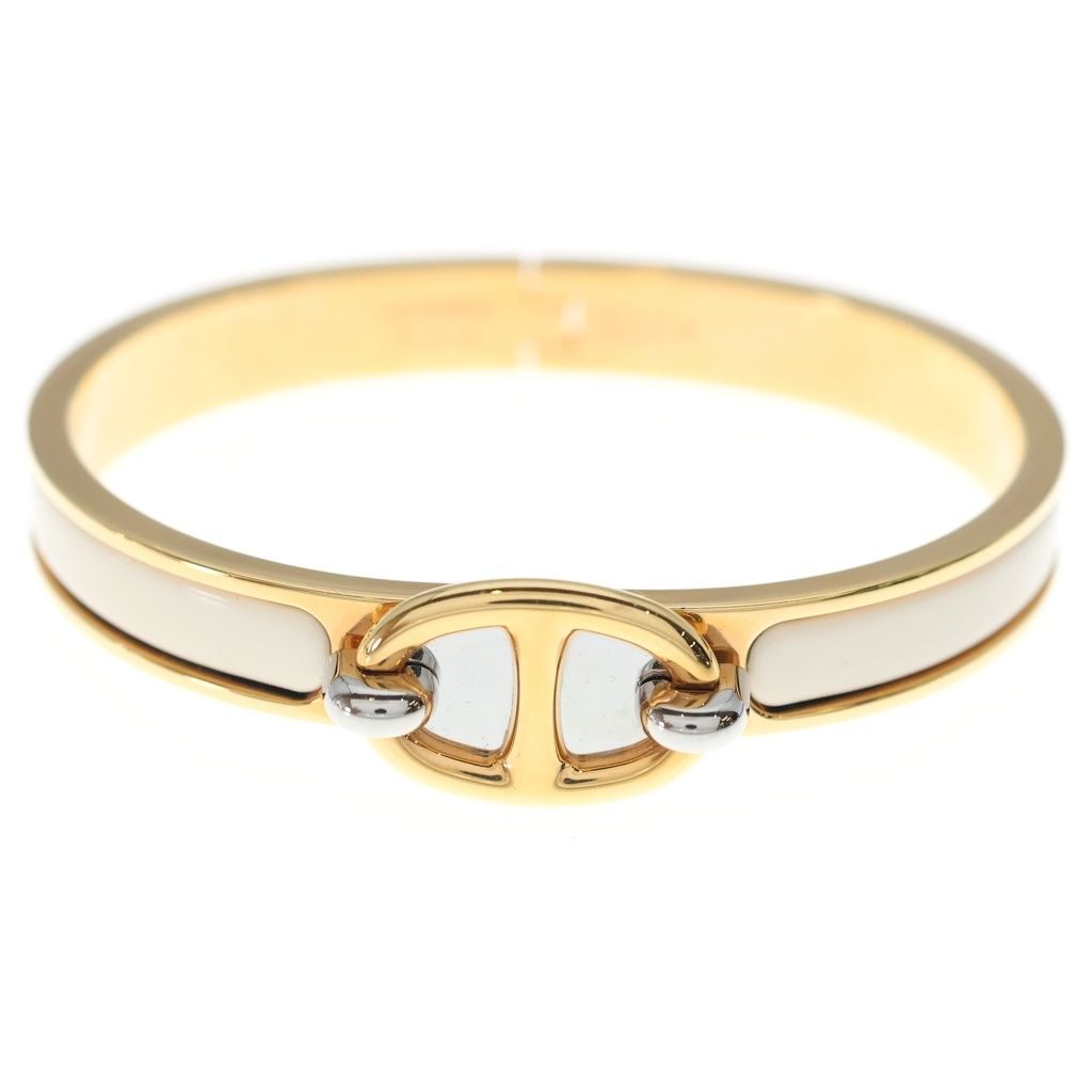 Hermes Chaine D'ancre Mini Click White Gold Bangle Bracelet White — view 4