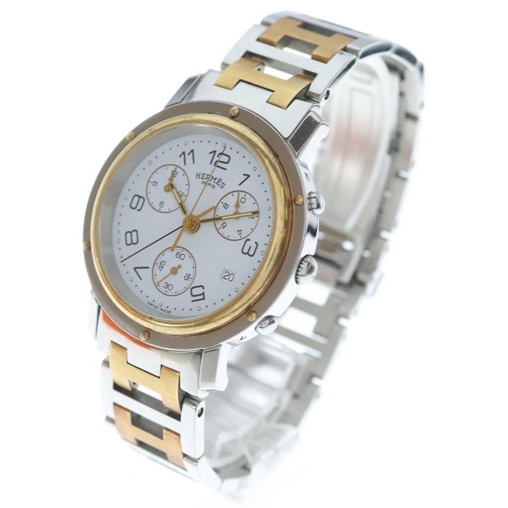 Hermes Clipper Chronograph SS Quartz Stainless Steel Watch White Dial — view 4