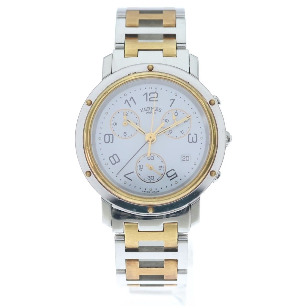 Hermes Clipper Chronograph SS Quartz Stainless Steel Watch White Dial