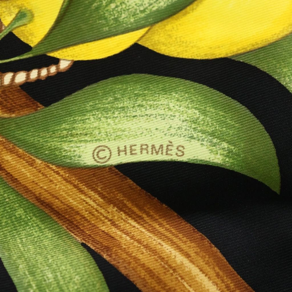 Hermes Carre 90 Oranges Fruit Orange Silk Scarf Black — view 6