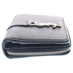 Saint Laurent Paris YSL Logo Silver Leather Zip Wallet Compact Bifold Black — view 3