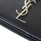 Saint Laurent Paris YSL Logo Silver Leather Zip Wallet Compact Bifold Black — view 6