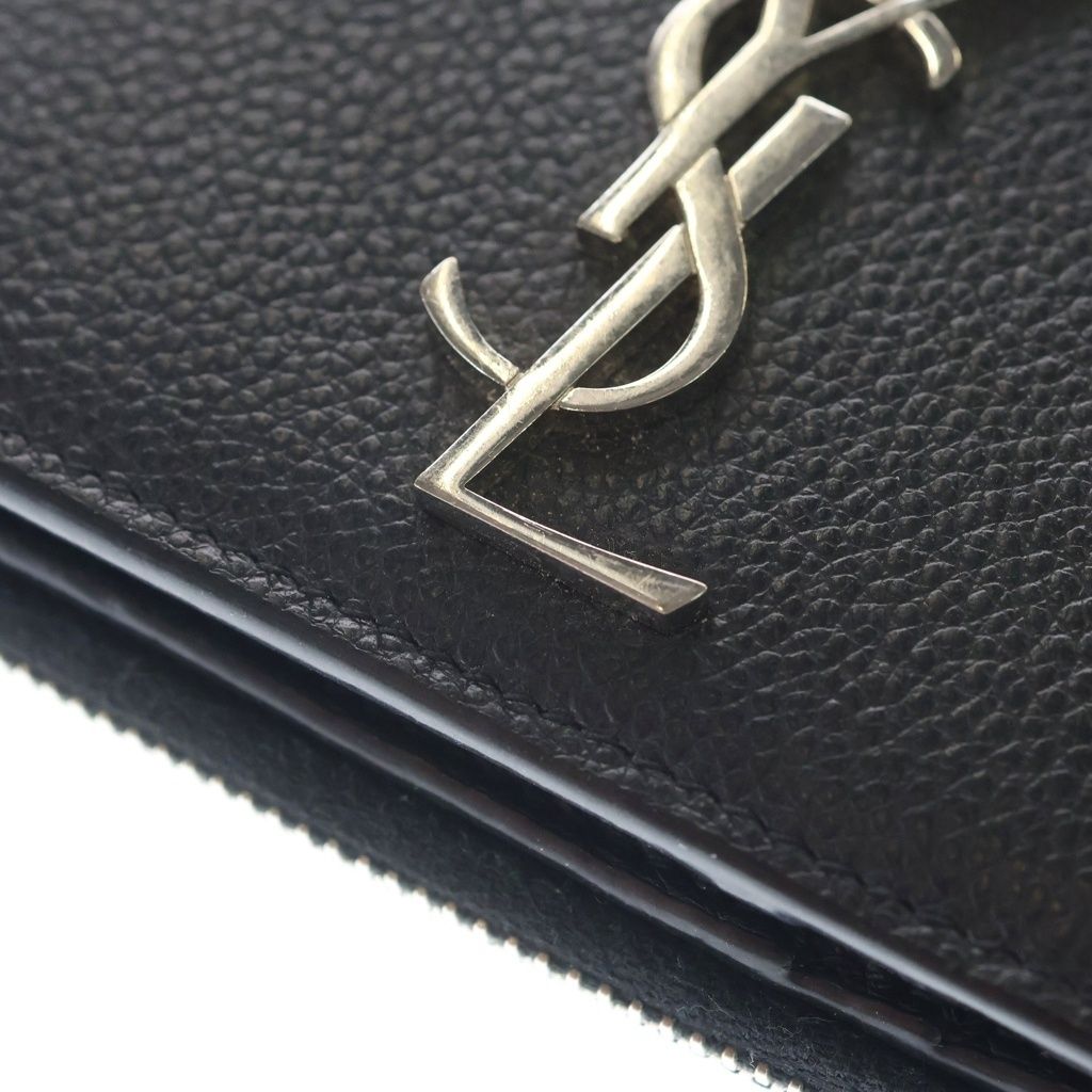 Saint Laurent Paris YSL Logo Silver Leather Zip Wallet Compact Bifold Black — view 6