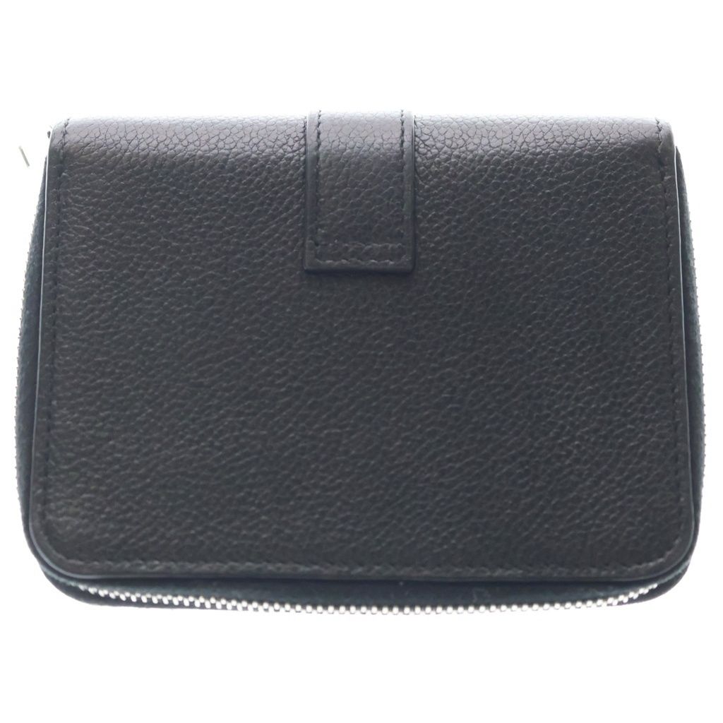Saint Laurent Paris YSL Logo Silver Leather Zip Wallet Compact Bifold Black — view 2