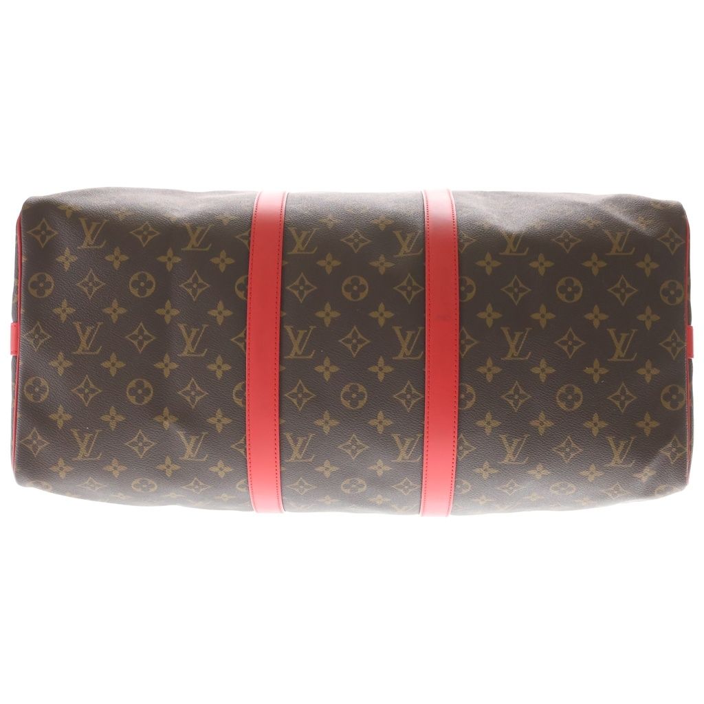 Louis Vuitton Monogram Keepall Bandouliere 50 Travel Bag Brown Popi Red Leather — view 4