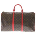 Louis Vuitton Monogram Keepall Bandouliere 50 Travel Bag Brown Popi Red Leather
