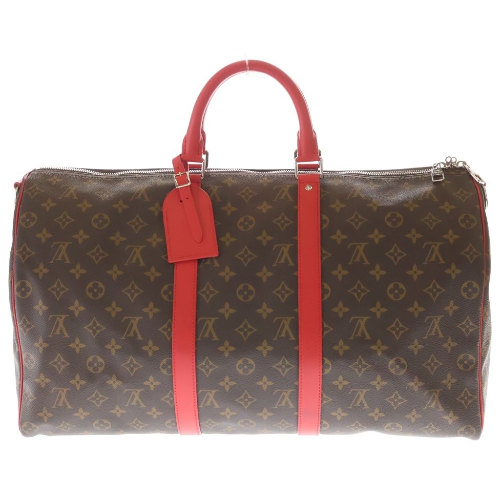 Louis Vuitton Monogram Keepall Bandouliere 50 Travel Bag Brown Popi Red Leather — view 2