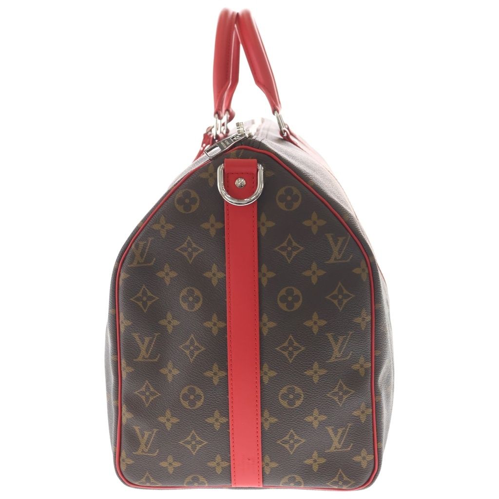 Louis Vuitton Monogram Keepall Bandouliere 50 Travel Bag Brown Popi Red Leather — view 3